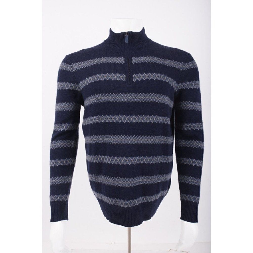 Vineyard VinesβMens Fair Isle Stripe Quarter-Zip Sweater Size M Navy BlueβNWT